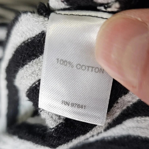 J. Jill Black Gray Striped Cotton Sweater Tunic Medium Button Shoulder Preppy - Picture 7 of 9